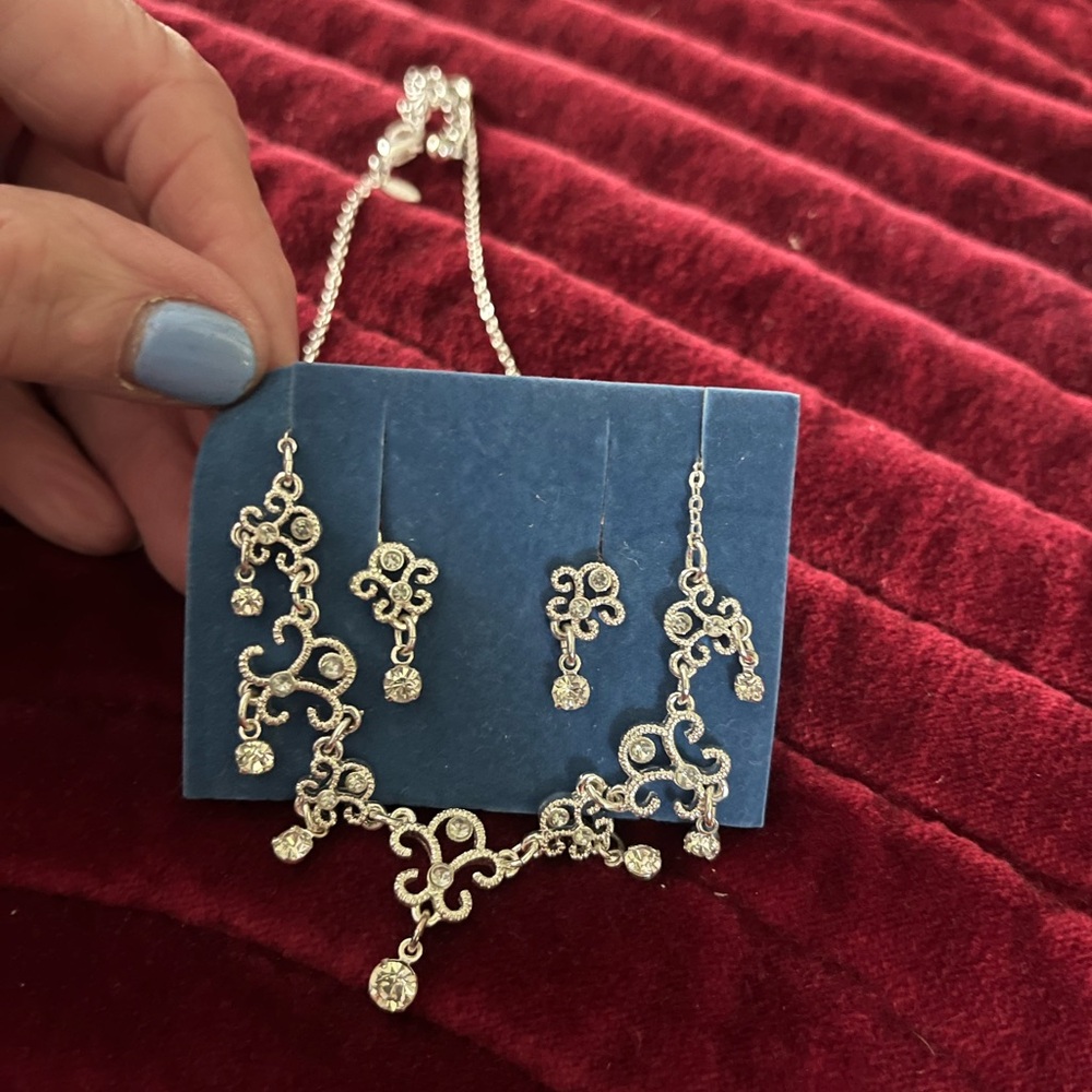 Elegant Silver Tone Necklace and Earring Set